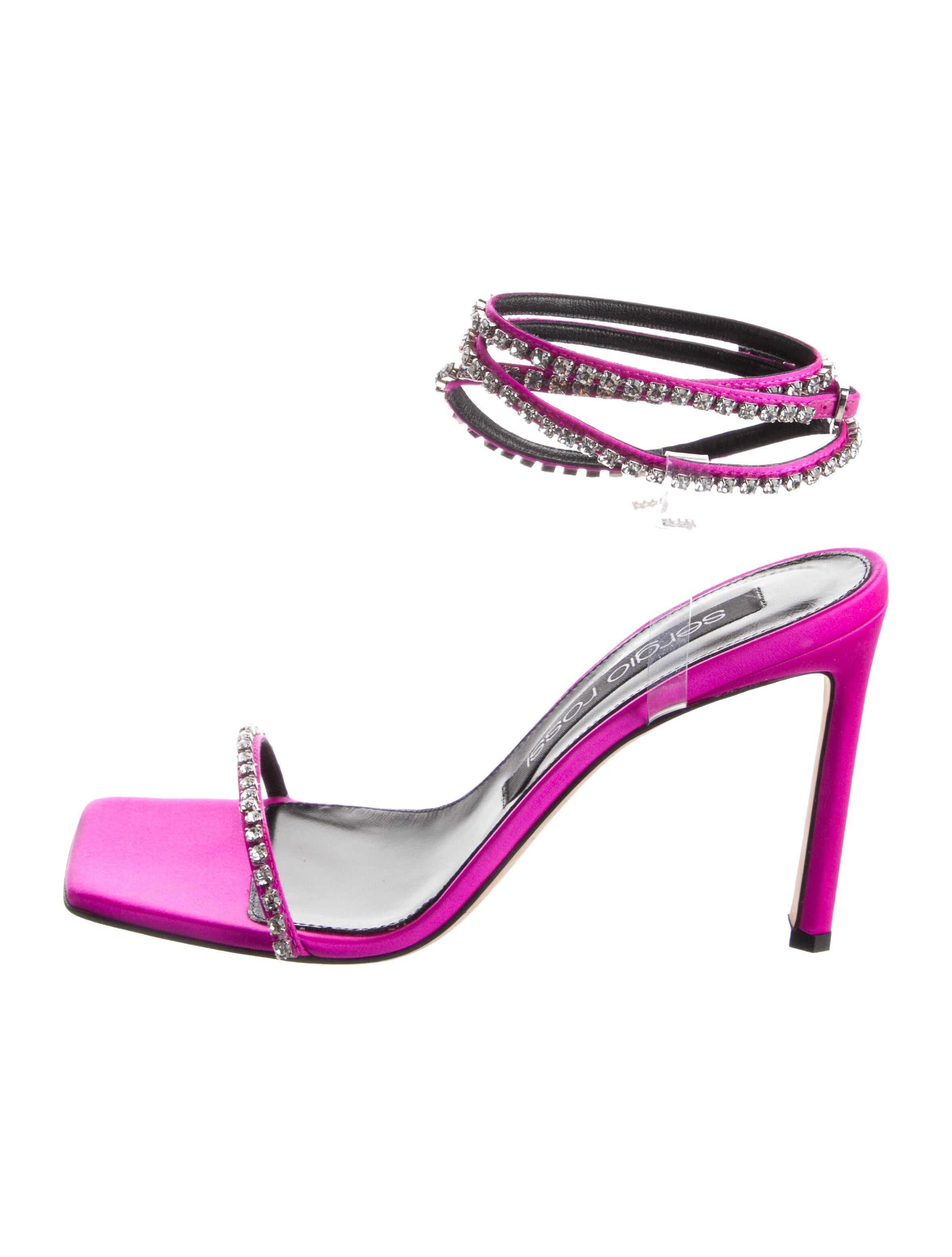 Sergio Rossi Satin Crystal Embellishments Sandals
