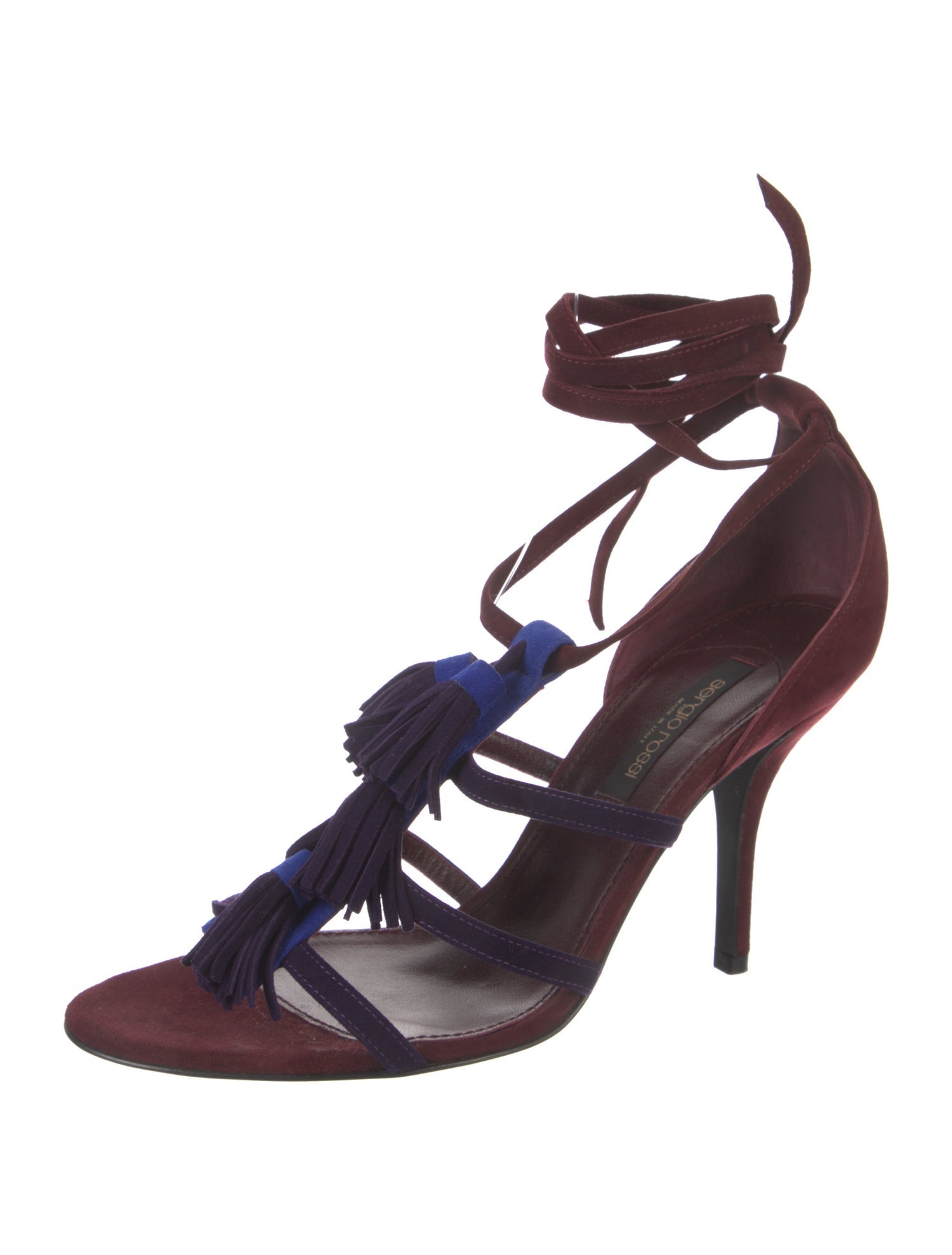 Sergio Rossi Suede Tassel Accents Gladiator Sandals