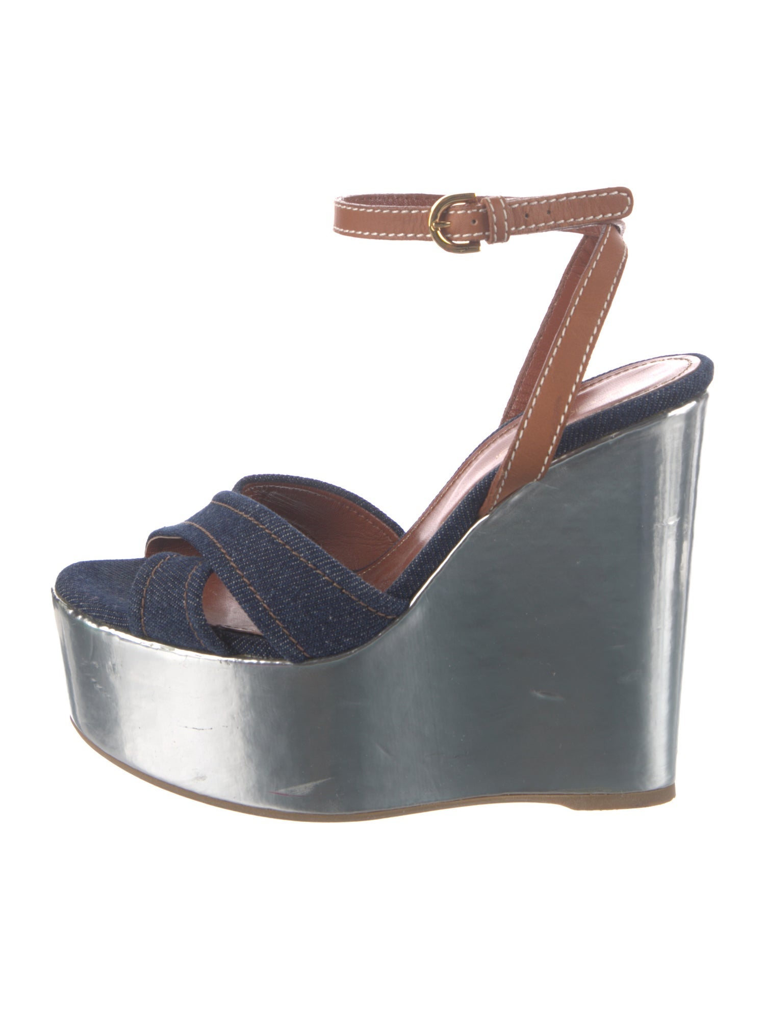 Sergio Rossi Denim Colorblock Pattern Sandals
