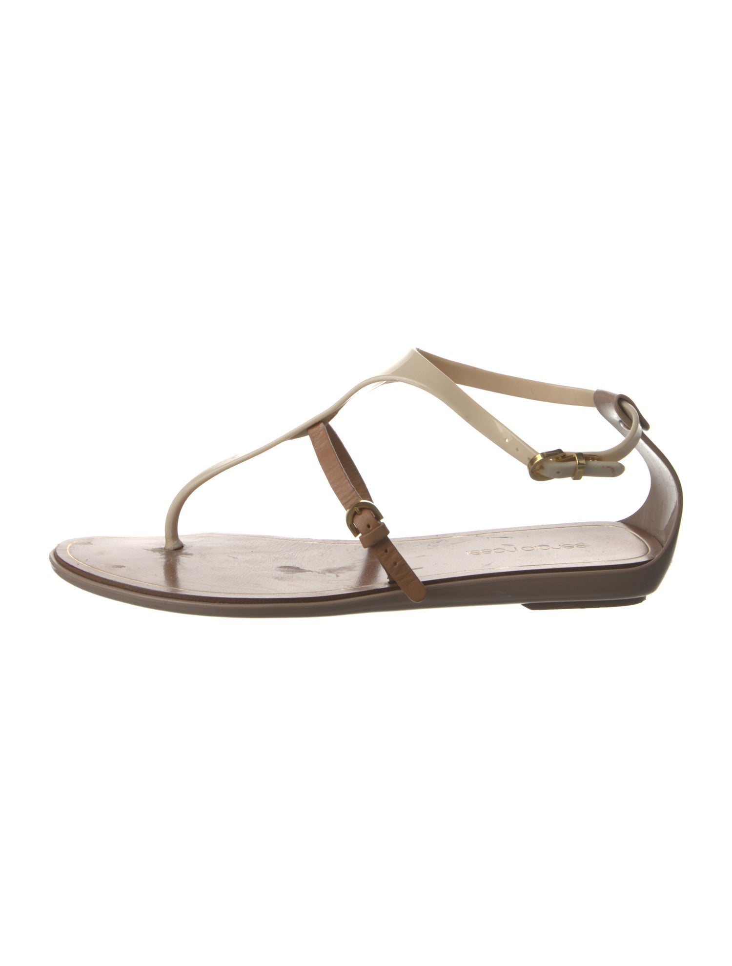 Sergio Rossi Rubber T-Strap Sandals