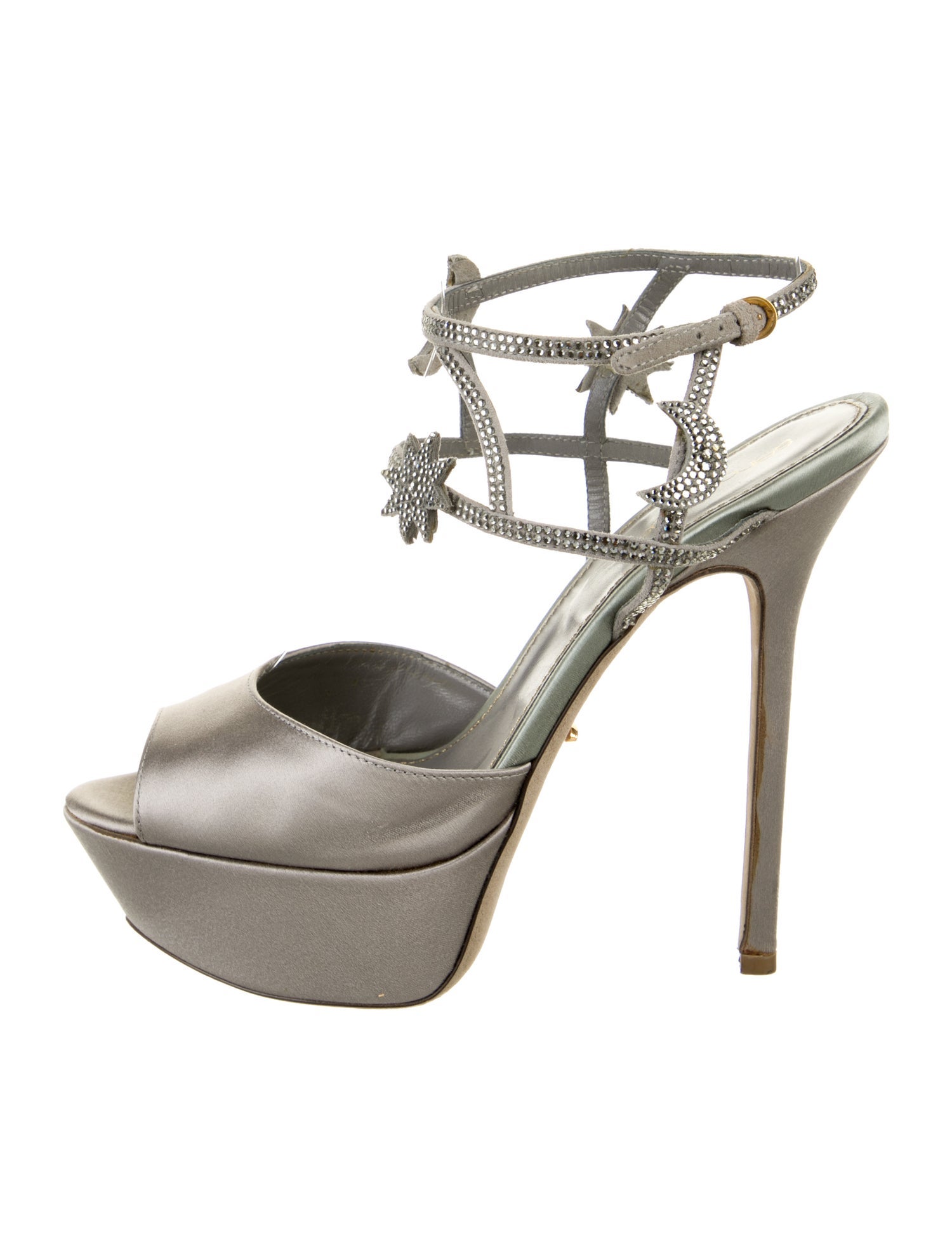 Sergio Rossi Satin Crystal Embellishments Sandals