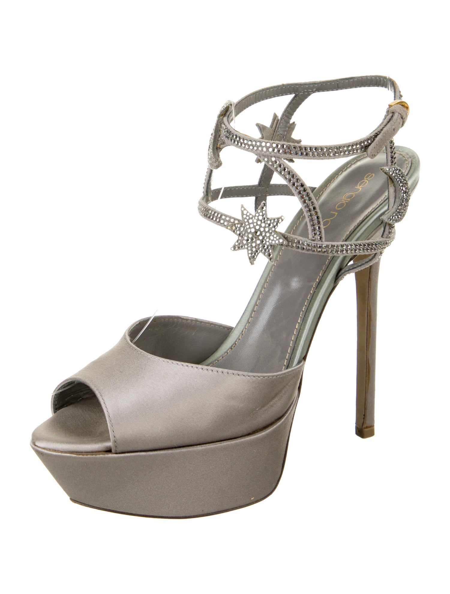 Sergio Rossi Satin Crystal Embellishments Sandals