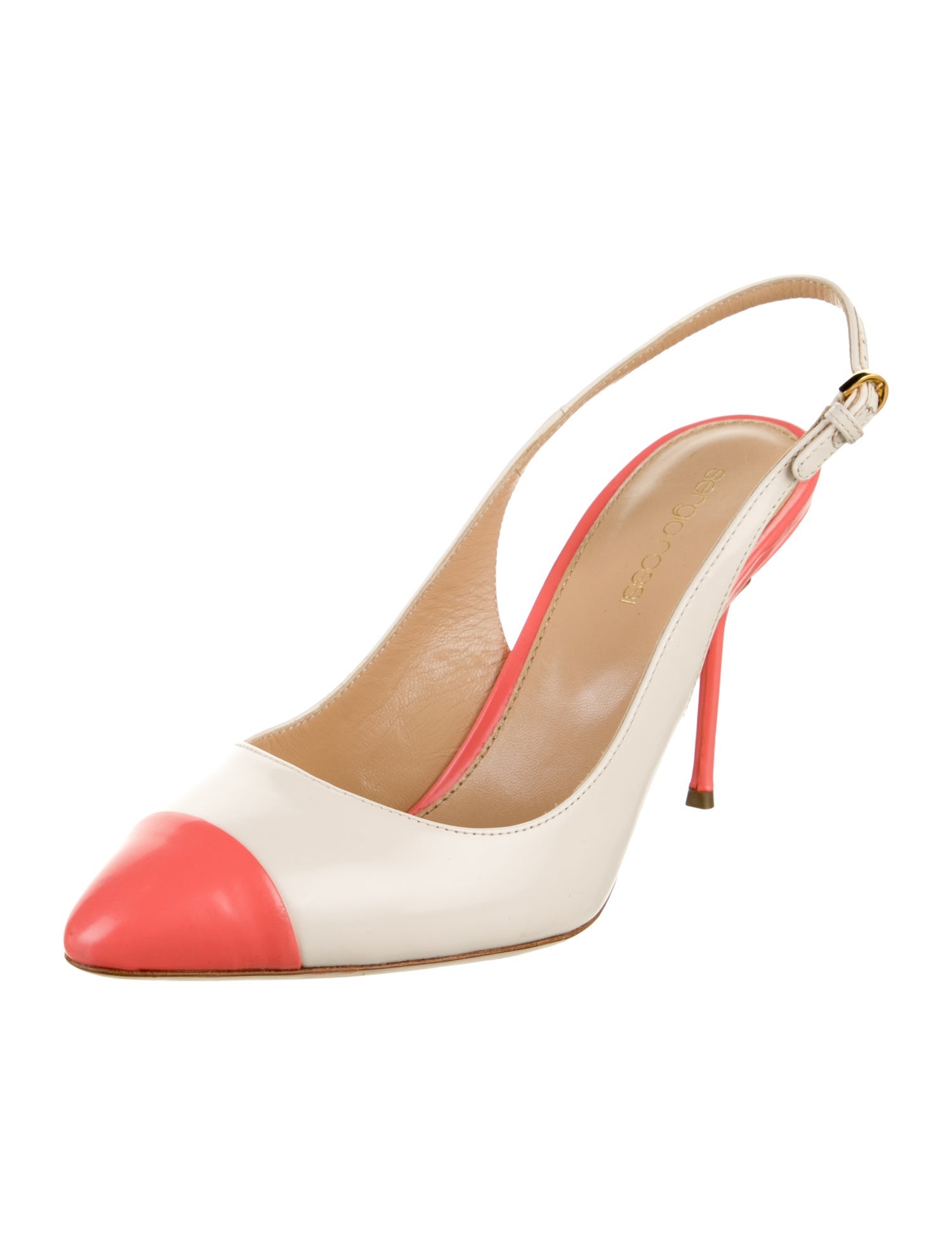 Sergio Rossi Leather Colorblock Pattern Slingback Pumps