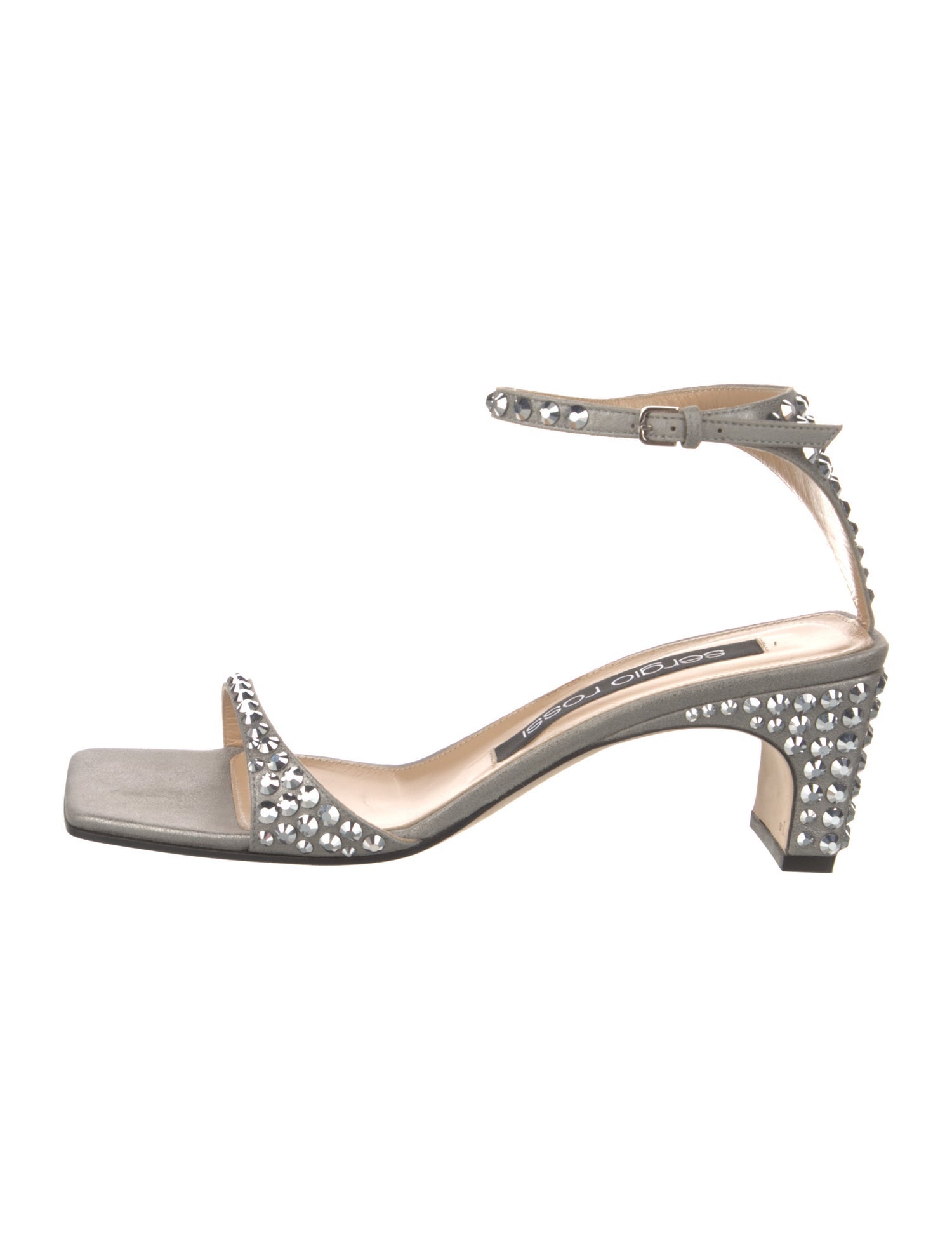 Sergio Rossi Leather Crystal Embellishments Sandals