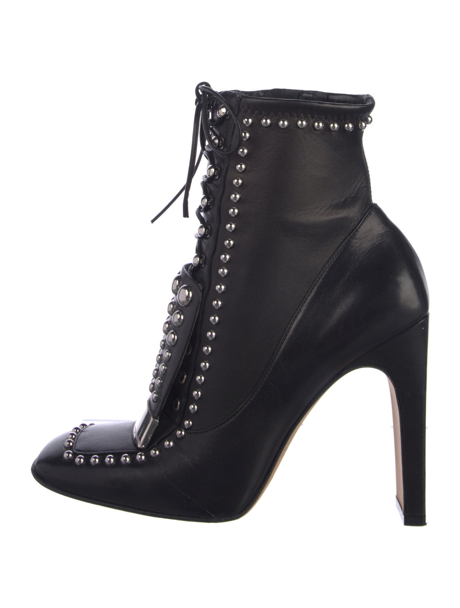 Sergio Rossi Leather Studded Accents Lace-Up Boots