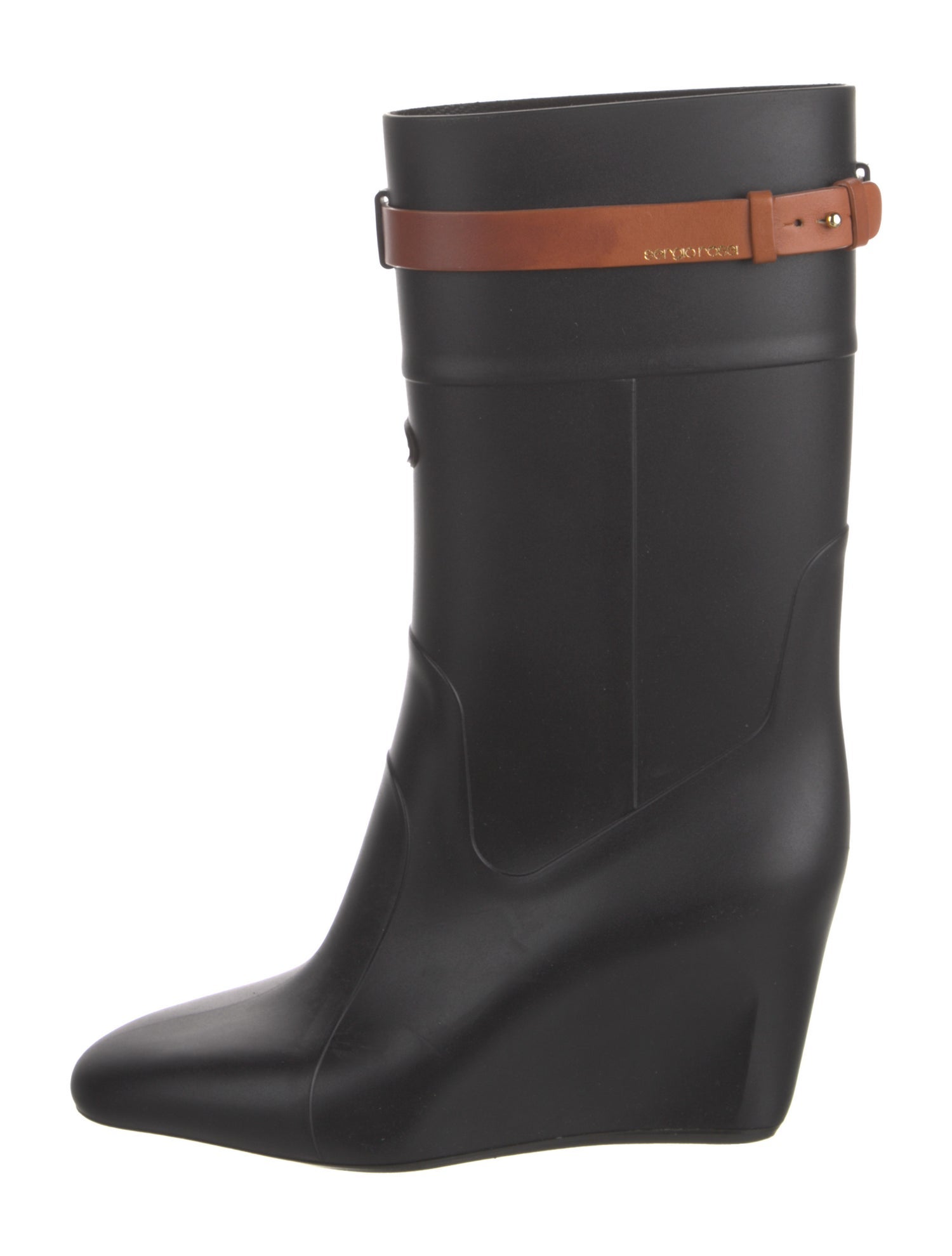 Sergio Rossi Rubber Leather Trim Embellishment Rain Boots