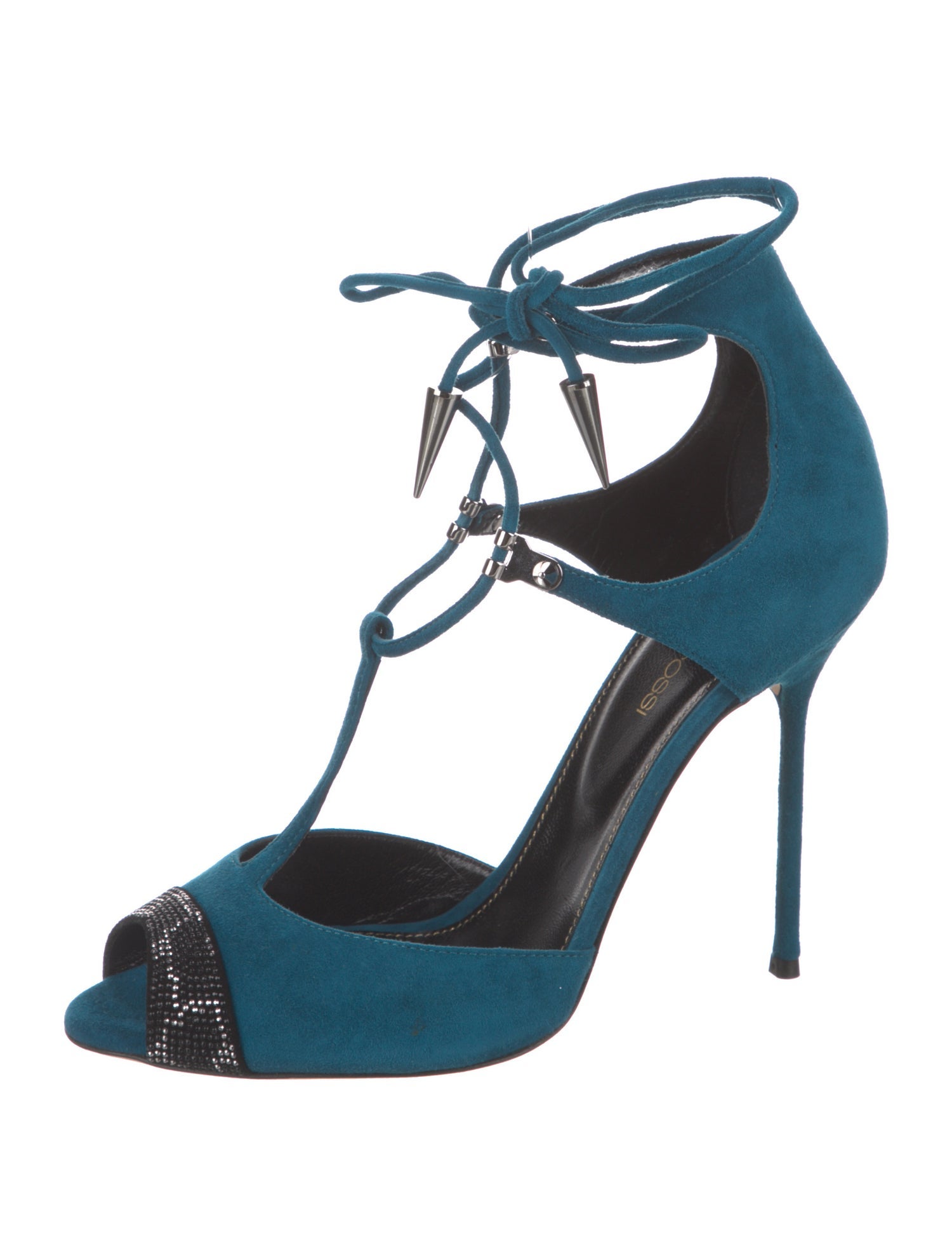 Sergio Rossi Spike Accents Suede T-Strap Sandals