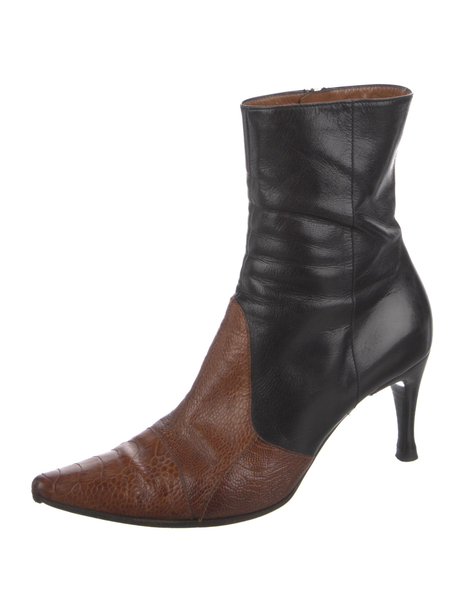 Sergio Rossi Leather Colorblock Pattern Boots