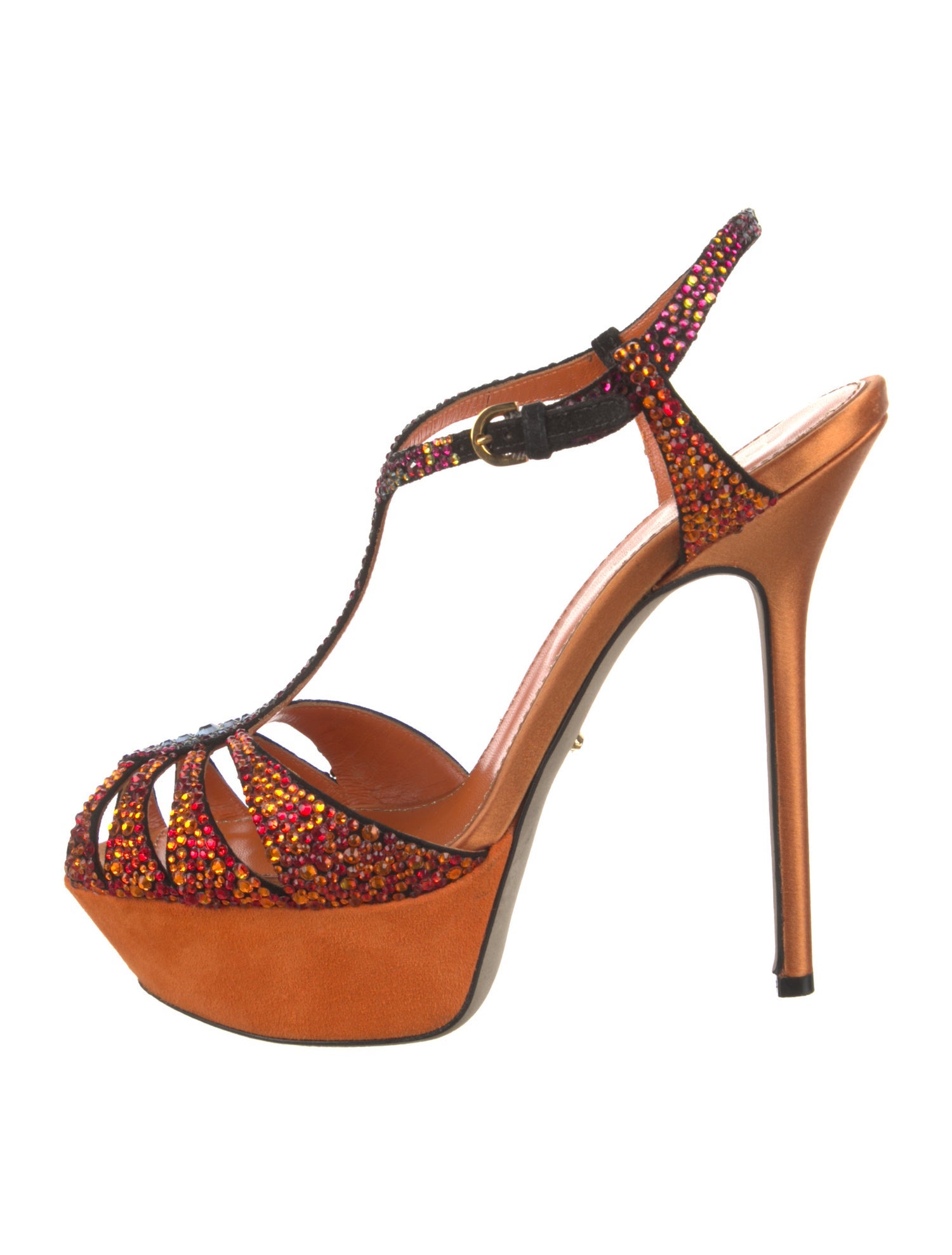 Sergio Rossi Satin Crystal Embellishments T-Strap Sandals