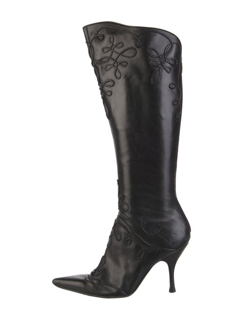 Sergio Rossi Leather Embroidered Accent Boots