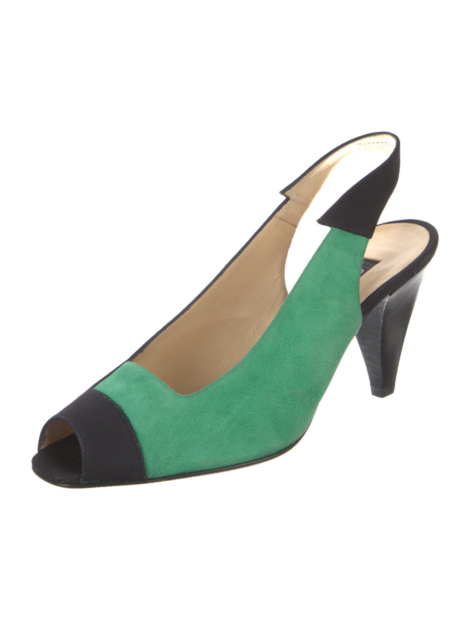 Sergio Rossi Suede Colorblock Pattern Slingback Pumps