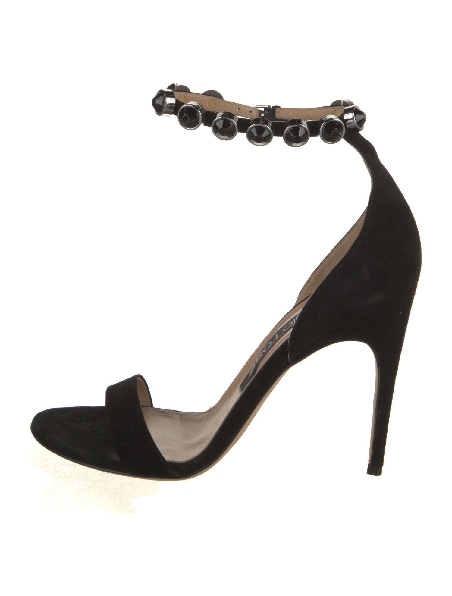 Sergio Rossi Suede Crystal Embellishments Sandals