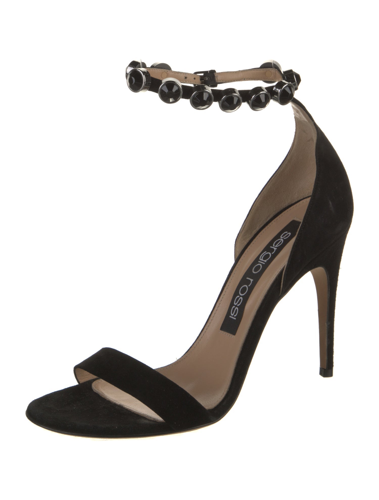 Sergio Rossi Suede Crystal Embellishments Sandals