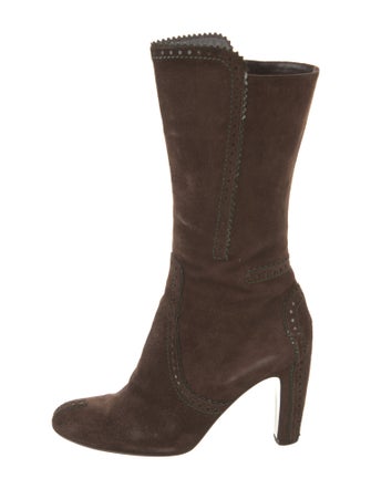 Sergio Rossi Suede Leather Trim Embellishment Sock Boots
