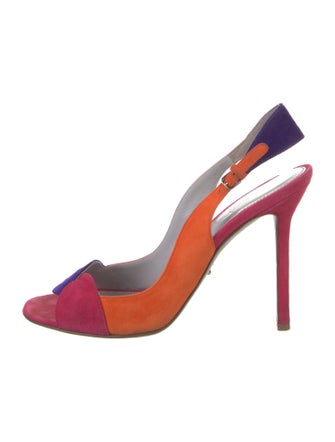 Sergio Rossi Suede Colorblock Pattern Slingback Sandals