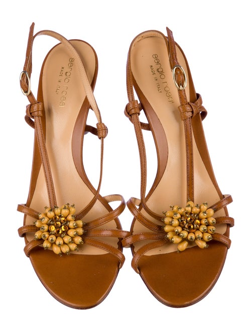 Sergio Rossi Leather Floral Print Slingback Sandals