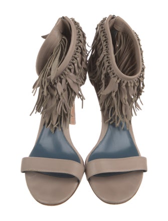Sergio Rossi Leather Fringe Trim Accent Sandals