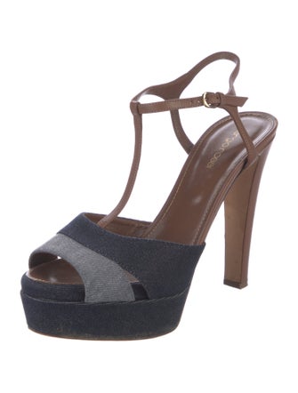 Sergio Rossi Denim T-Strap Sandals