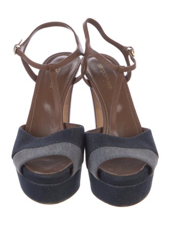 Sergio Rossi Denim T-Strap Sandals
