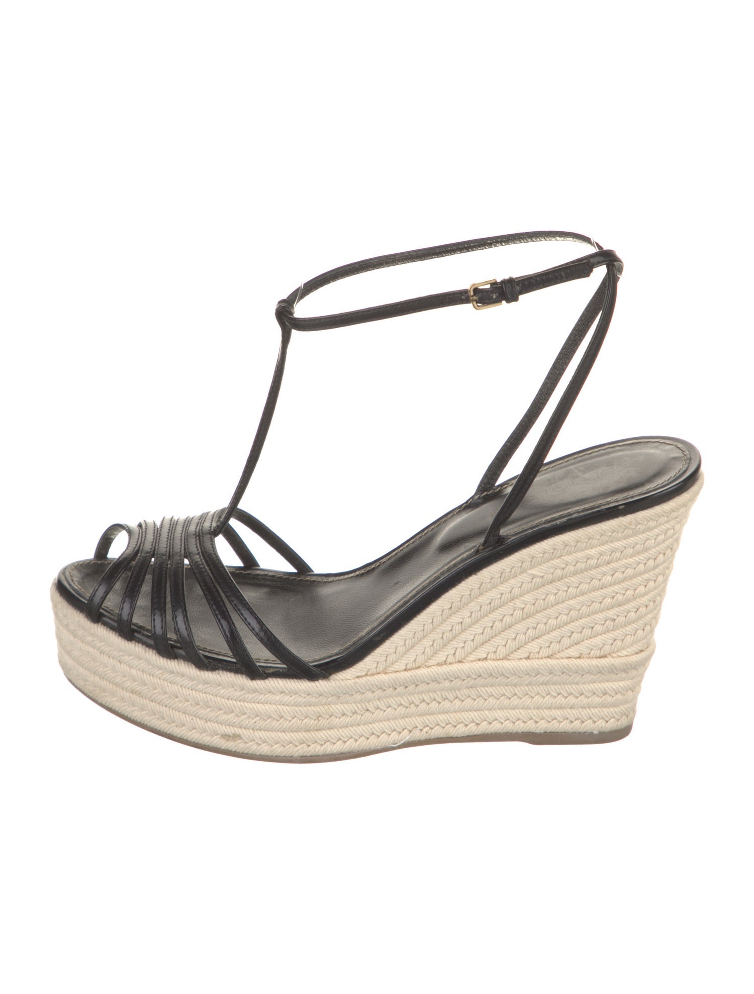 Sergio Rossi Leather Braided Accents T-Strap Sandals