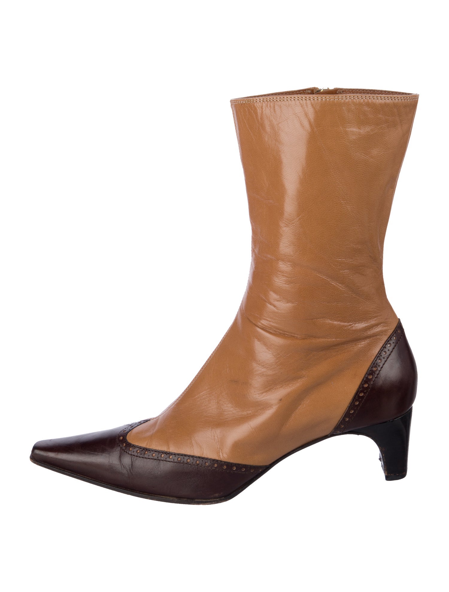 Sergio Rossi Leather Colorblock Pattern Boots