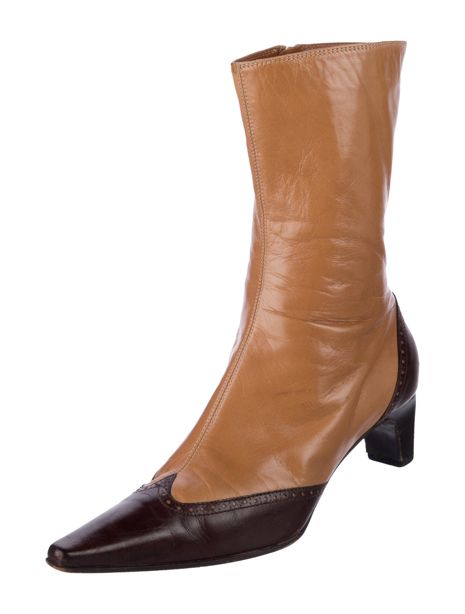 Sergio Rossi Leather Colorblock Pattern Boots
