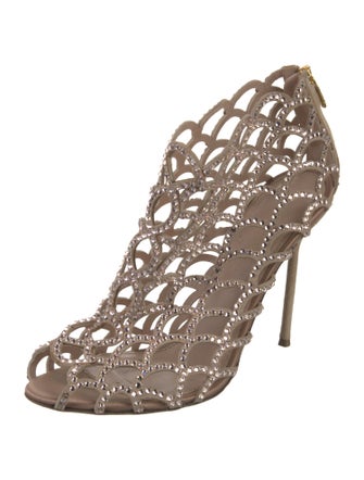 Sergio Rossi Suede Crystal Embellishments Sandals