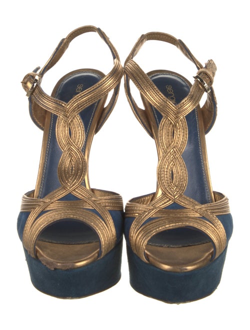 Sergio Rossi Suede Colorblock Pattern T-Strap Sandals