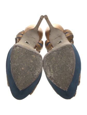 Sergio Rossi Suede Colorblock Pattern T-Strap Sandals