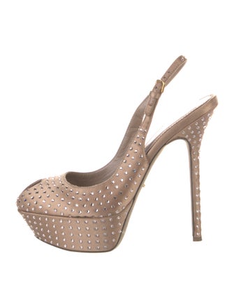 Sergio Rossi Satin Crystal Embellishments Slingback Pumps