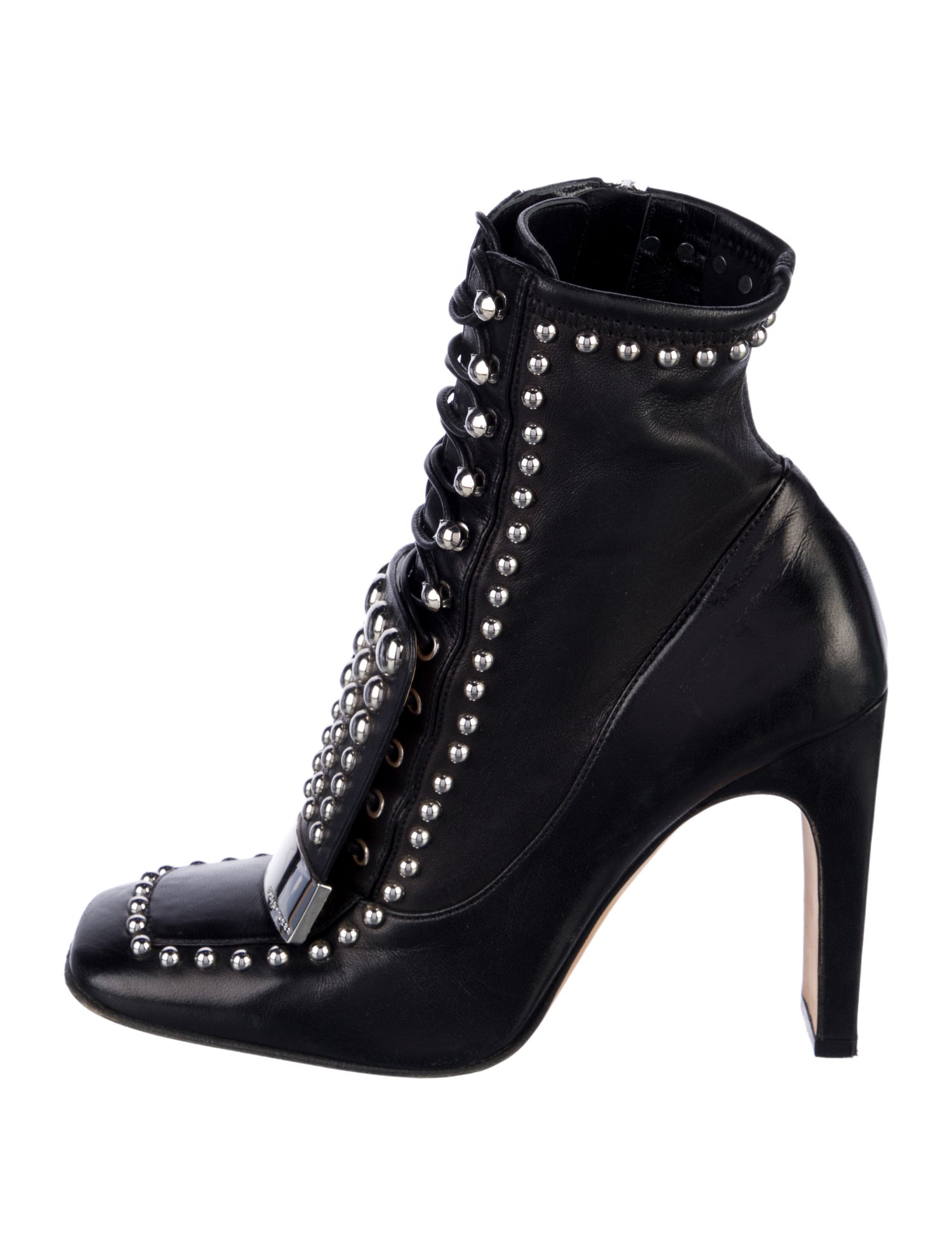 Sergio Rossi Leather Studded Accents Combat Boots
