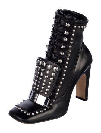 Sergio Rossi Leather Studded Accents Combat Boots