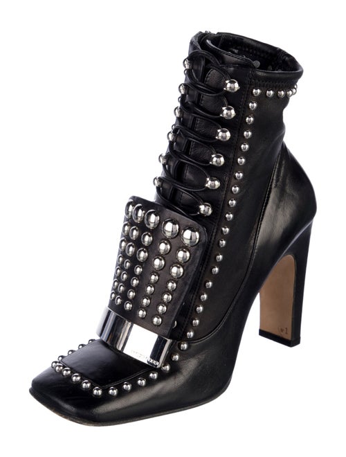 Sergio Rossi Leather Studded Accents Combat Boots