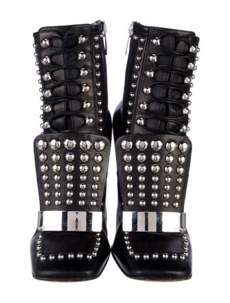 Sergio Rossi Leather Studded Accents Combat Boots