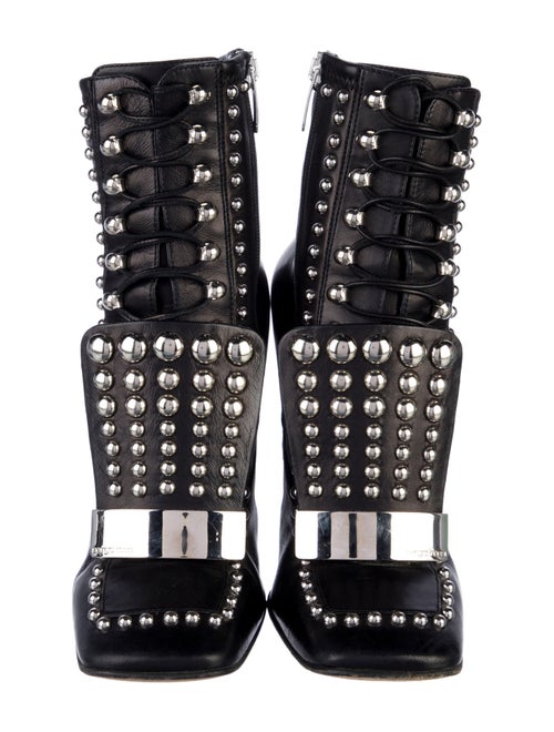 Sergio Rossi Leather Studded Accents Combat Boots