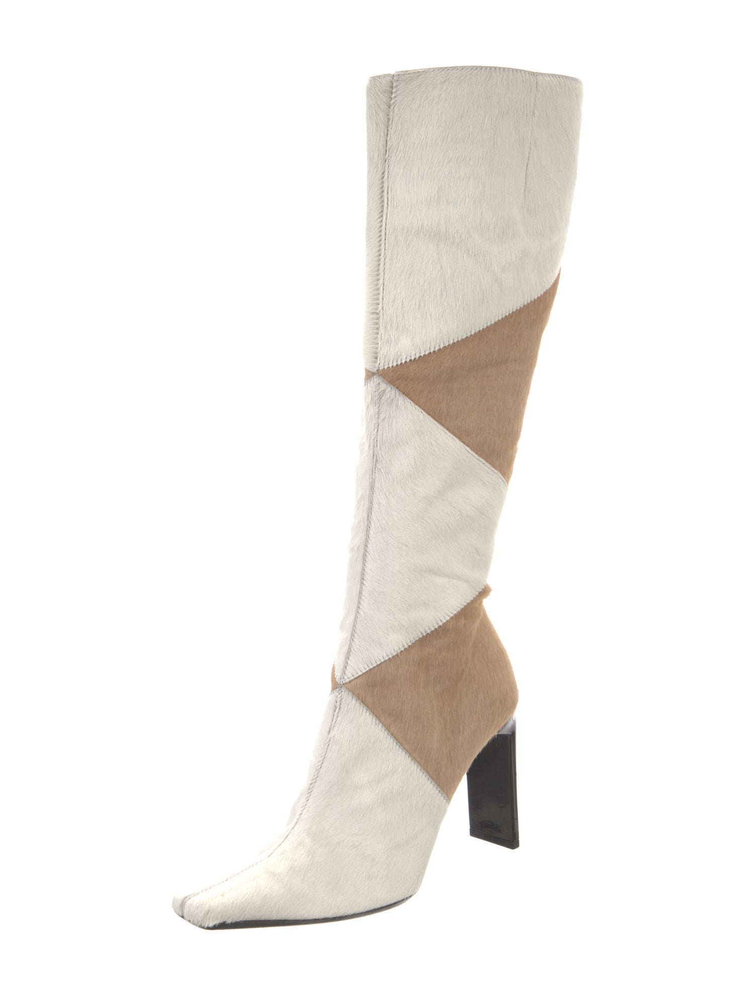 Sergio Rossi Ponyhair Colorblock Pattern Boots