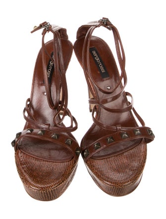 Sergio Rossi Leather Studded Accents Slingback Sandals