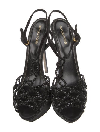 Sergio Rossi Satin Crystal Embellishments T-Strap Sandals