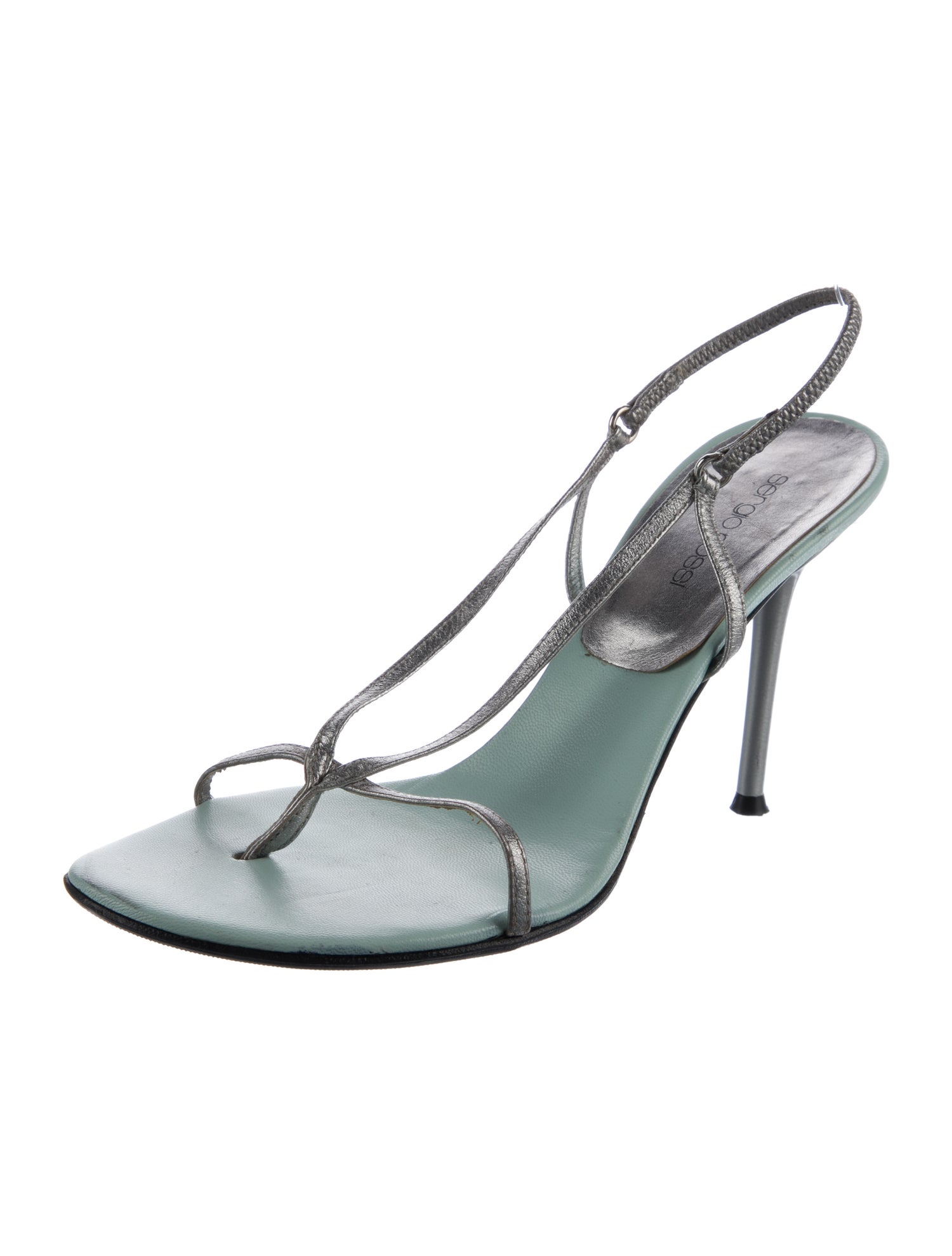 Sergio Rossi Leather Crystal Embellishments Slingback Sandals