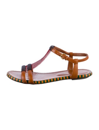 Sergio Rossi Leather Striped T-Strap Sandals