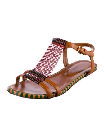 Sergio Rossi Leather Striped T-Strap Sandals