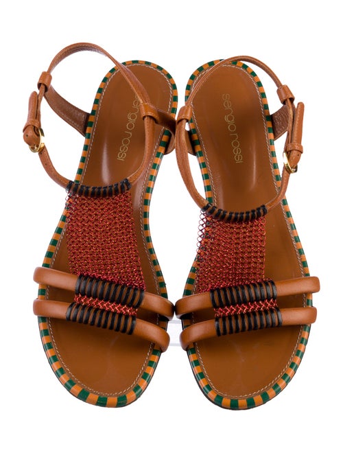 Sergio Rossi Leather Striped T-Strap Sandals