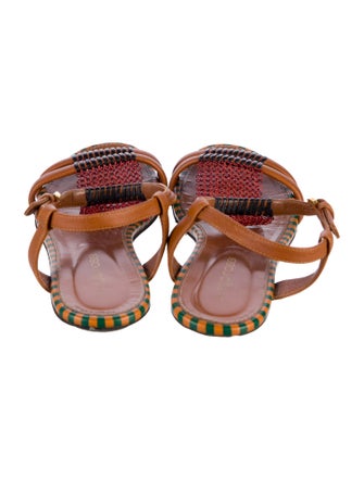 Sergio Rossi Leather Striped T-Strap Sandals