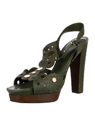 Sergio Rossi Leather Animal Print Slingback Sandals