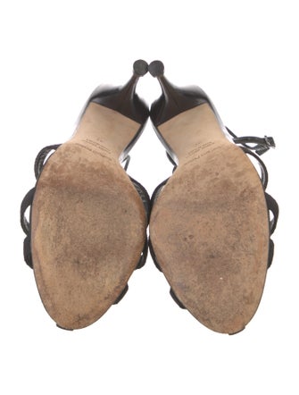 Sergio Rossi Leather Crystal Embellishments T-Strap Sandals