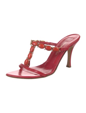 Sergio Rossi Leather Crystal Embellishments Slides