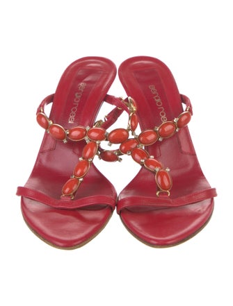 Sergio Rossi Leather Crystal Embellishments Slides