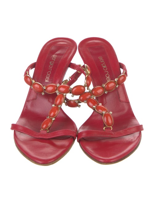 Sergio Rossi Leather Crystal Embellishments Slides