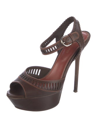 Sergio Rossi Leather Whipstitch Trim Slingback Pumps