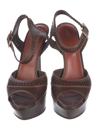 Sergio Rossi Leather Whipstitch Trim Slingback Pumps